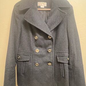 Michael Kors Dark Navy Wool Double-Breasted Peacoat with Gold Buttons